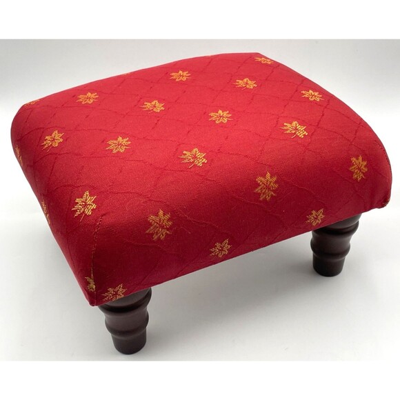 Madura Custom Made Brocade Fabric Padded Foot Stool Red & Gold Accent Piece - Picture 6 of 13